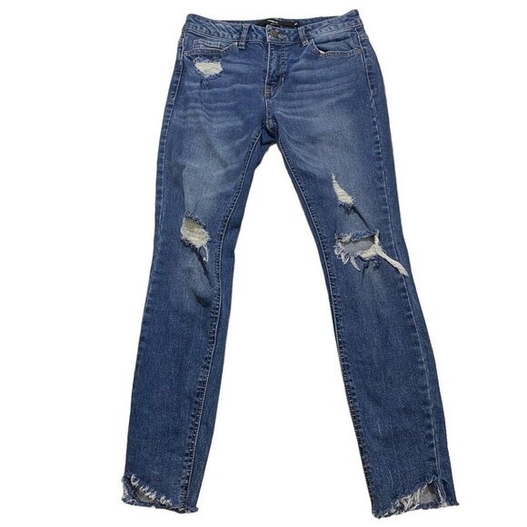 Harper Cropped Jeans Womens Size 29 Blue Mid Rise Medium Wash Ripped Denim - Picture 1 of 11